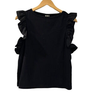 Worthington Blouse Womens Size XS Black Sleeveless Ruffled Top New With Tags NWT